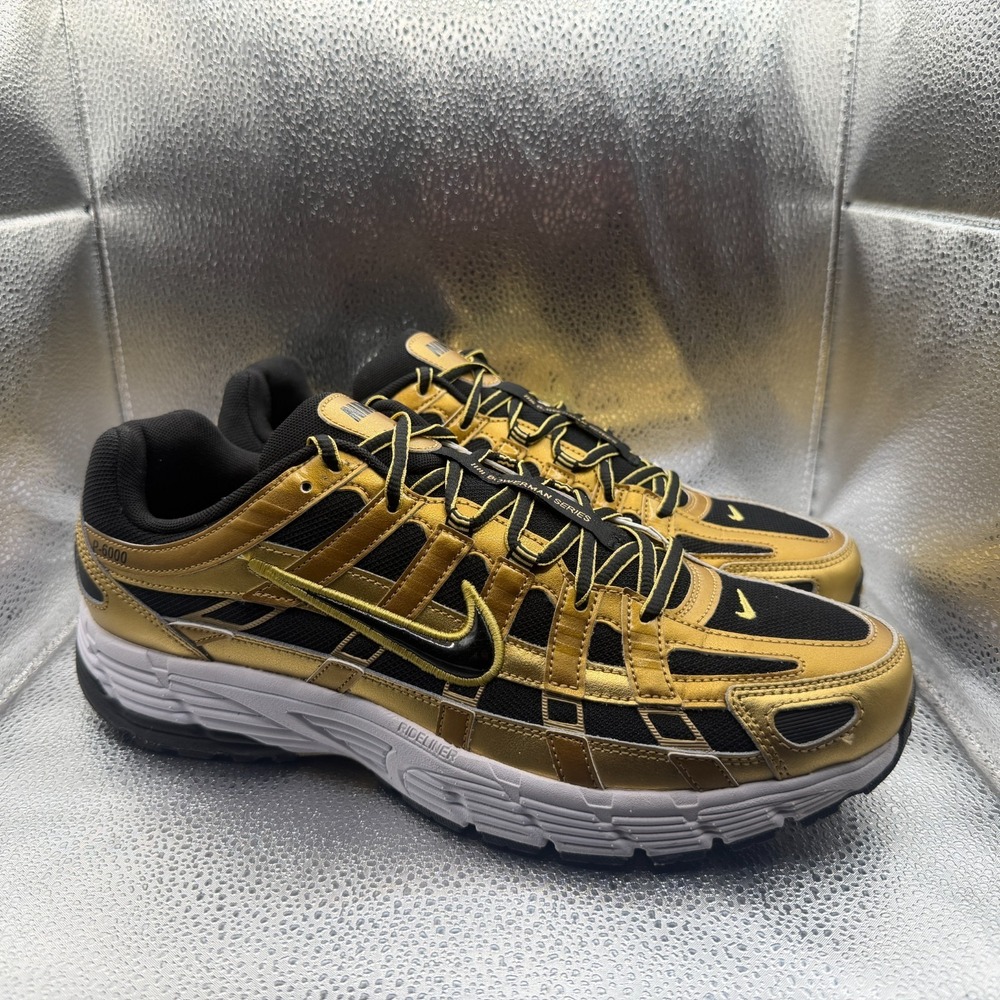 Size 12.5 Nike P-6000 Metallic Gold Mens Lace-Up Athletic Shoes HQ3030-700